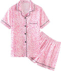 Umeyda Women & Girls Pajamas Set, Soft Satin Lightweight Silk Button-Down Top with Shorts 2 Piece PJS for Mom Boys Kids Gifts