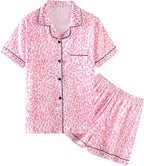 Umeyda Women & Girls Pajamas Set, Soft Satin Lightweight Silk Button-Down Top with Shorts 2 Piece PJS for Mom Boys Kids Gifts