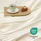 Amélie Home Knit Throw Blanket, Soft Chenille Cozy Breathable Chevron Chunky Decorative Blanket for Couch, Bed & Sofa, French-Inspired Lightweight Warm Gift for Women, Ivory, 50"x60"