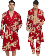 SWOMOG Men's Satin Robe 3 Pcs Silky Kimono Bathrobe Set Lightweight Soft Loungewear Nightwear
