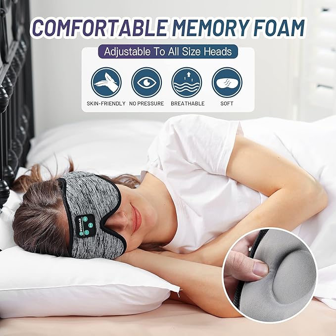 Sleep Mask with Bluetooth Headphones, Boodlab Bluetooth Eye Mask for Sleeping, Washable Sleeping Headphones, Cool Tech Gadgets Unique Gift for Valentine's Father's Mother's Day Birthday Christmas