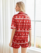 Ekouaer Pajamas for Women Silk Satin Pjs Soft Sleepwear Short Sleeve Button Down Pjs Top and Shorts 2 Piece Lounge Set S-XXL