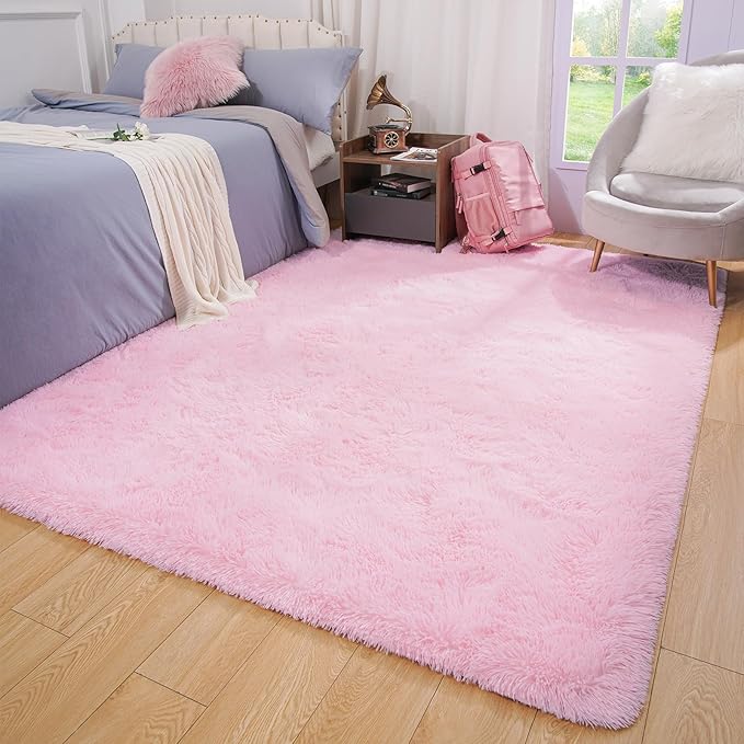 Softlife Ultra Soft Fluffy Area Rugs for Bedroom, Girls and Boys Room Kids Room Nursery Rug, 3 x 5 Feet Shaggy Fur Indoor Plush Modern Floor Carpet for Living Room Christmas Decor, Pink