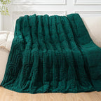 Cottonblue Jacquard Weighted Blanket for Adults 15 lbs Twin Size, Cozy Fluffy Sherpa Fleece Weighted Throw Blankets 48" x 72" for Sleep Relax, Fuzzy Warm Arch Heavy Blanket Soft for Bed Couch, Green