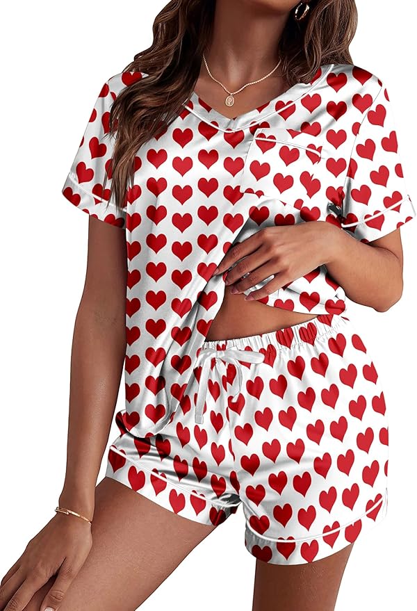 Ekouaer Silk Pajama for Women Short Sleeve Satin Pj Set Two Piece Soft Sleepwear Loungewear, S-XXL