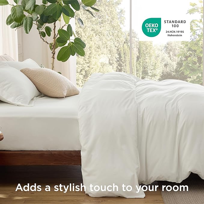 Bedsure Duvet Cover with Fitted Sheet Queen - Deep Pocket, Hotel Luxury Soft Double Brushed Bedding Set with Zipper Closure, 1 Duvet Cover, 1 Fitted Sheet, 2 Pillow Shams, NO Comforter, Cream White