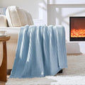 Chunky Knit Blue Throw Blanket for Couch Soft Cozy Large Thick Knitted Throw Blankets for Sofa Bed Cute Decorative Throw Blanket for Living Room,60"x 80",Light Blue