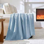 Chunky Knit Blue Throw Blanket for Couch Soft Cozy Large Thick Knitted Throw Blankets for Sofa Bed Cute Decorative Throw Blanket for Living Room,60"x 80",Light Blue