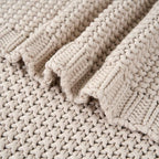 Chunky Cable Knit Throw Blanket Lightweight Beige 100% Organic Cotton Blanket for Sofa Couch Bed Baby Nursery, Rustic Shabby Chic Modern Farmhouse, 60” x 80”