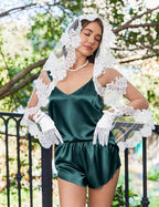 Ekouaer Satin Pajama Set for Women, Backless Silk Lingerie Pjs Back Tie-up Camisole Top and Shorts with Ruffle Sleepwear