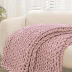 YAAPSU Chunky Knit Throw Blanket for Couch, 51"x63", 100% Hand Knitted Thick Cable Knit with Cozy Jumbo Chenille Yarn, Soft Large Rope Knot Crochet Blankets for Sofa Bed Living Room Décor, Dusty Pink