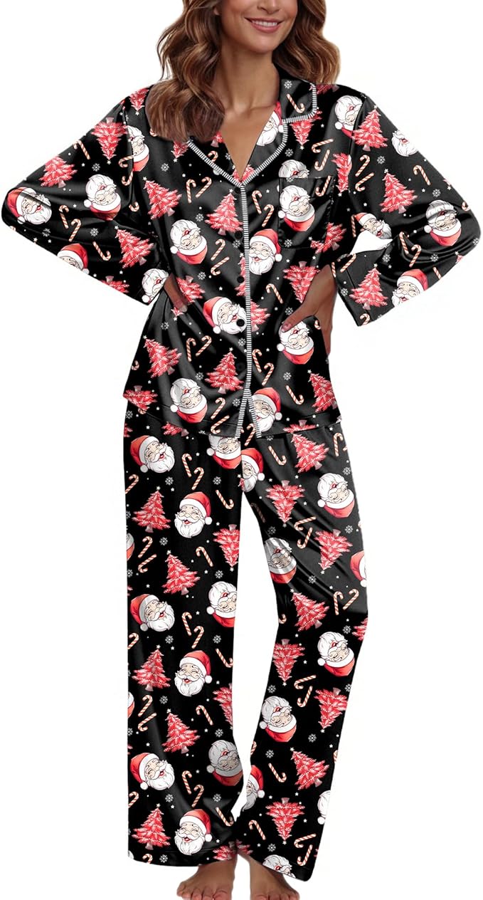 Ekouaer Pajamas For Women Set Silk Pjs 2 Piece Satin Sleepwear Long Sleeve Button Down Lounge Sets With Pant