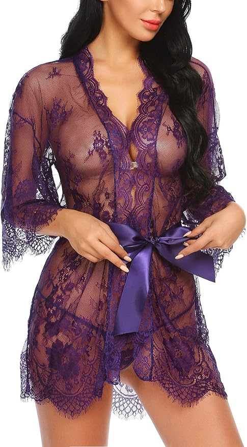 Avidlove Women's Lace Kimono Robe Babydoll Lingerie Mesh Nightgown S-5XL