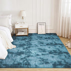 Litanika 6x9 Shag Area Rug for Living Room Bedroom, Tie-Dyed Blue High Pile Soft Plush Shaggy Furry Bedside Playroom Dorm Carpet, Non-Slip, Non-Shedding Modern Indoor Floor Rug