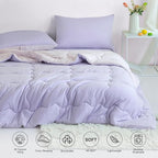 COTTEBED Reversible Ultra-Soft Light Pink and Purple Comforter Set Queen Full Size, Jersey Knit T-Shirt Feel Cute Fluffy Lightweight Bedding Down Blanket Quilt Pillowcase for Man Women Girl All Season