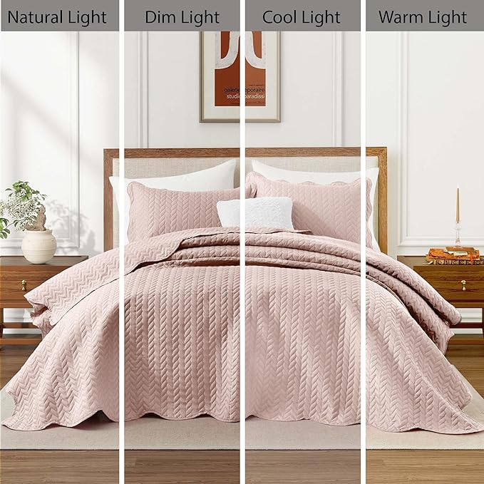 IR Imperial Rooms 8 Pack Quilt King Size Bedding (106" x 96") - Bulk Wholesale for Hotels, Guest Bedroom & Airbnbs - Lightweight Microfiber Reversible Embossed Quilts Bedspread (Peach)
