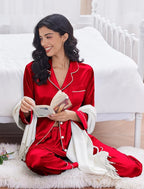 Ekouaer Women's Classic Button Down Long Satin Silk Pajama Set