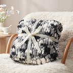 Amélie Home Chunky Knit Throw Blanket for Couch, Soft Chenille Handmade Crochet Throw Rope Knot Blanket for Couch, 50"x60", Space-Dyed Black