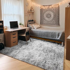 ONASAR Area Rugs for Bedroom Living Room, 4x6 Tie-Dyed Light Grey Fluffy Shaggy Bedside Throw Rug, Indoor Soft Plush Floor Carpet for Nursery Kids Girls Boys Teen Dorm Home Office Decor Aesthetic