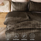 BEDELITE Velvet Quilt Set Queen Size - Luxury Velvet Comforter Bedding Set 3 Pieces, Lightweight Soft Cozy Mocha Brown Oversized Bedspread Coverlet for All Seasons with 2 Pillow Shams