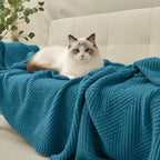 Knitted Throw Blanket 50"X60", Teal Knit Throws for Bed, Super Soft Boho Chevron Blankets for Couch Sofa Chair Room Decor, Textured Decorative Farmhouse Cozy Lightweight