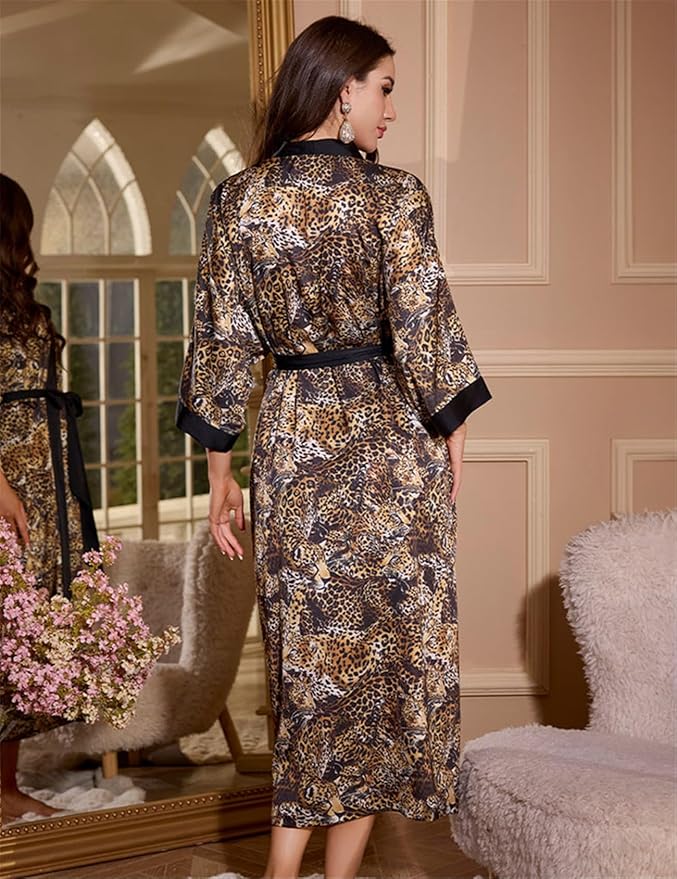 Kihnop Women's Floral Long Kimono Robe Long Satin Robe Long Silk Robe Ladies Kimonos Silky Bathrobe Cover Up, One Size