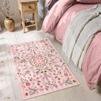 Lahome Chloe Insect Botanical 2x3 Small Pink Rugs for Bedroom Washable Bathroom Rugs, Boho Floral Door Mat Indoor Entrance, Soft Non-Slip Indoor Throw Carpet for Bedside Entryway Laundry(Pink,2'x3')