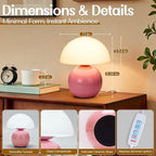 ULAROOM Small Mushroom Lamp,USB-Plug in Bedside Table Lamps with 3-Temperature LED Bulb Dimmable,Unique Cute Aesthetic Home Decor for Living Room,Bedroom, Modern Ceramic Base Glass Lamp(Pink)