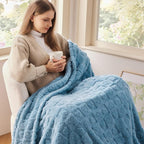NEWCOSPLAY Super Soft Throw Blanket Blue Premium Silky Flannel Fleece 3D Heart Checkered Lightweight Bed Blanket All Season Use (Blue Heart, Throw(50"x70"))