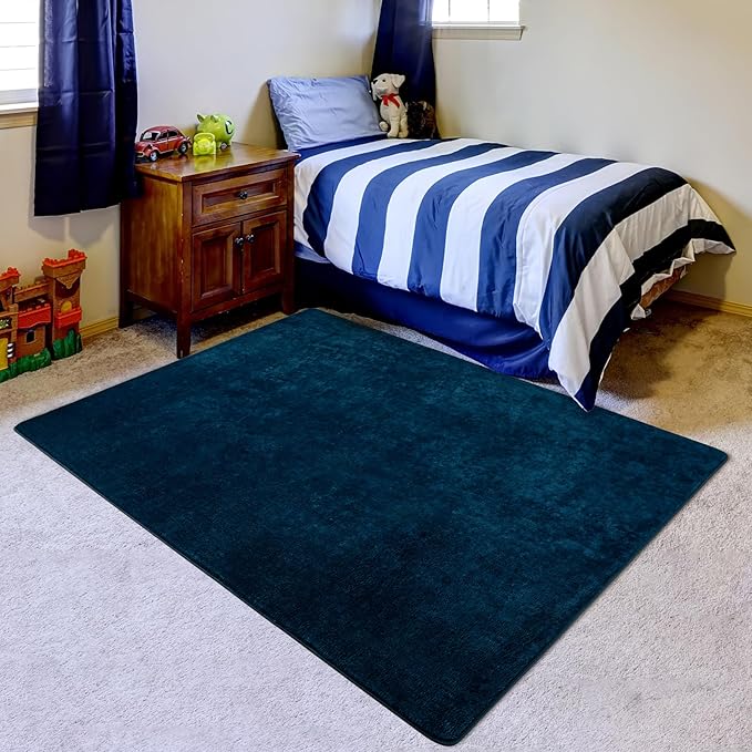Przemy Washable Area Rug for Bedroom Living Room, 4x6 Feet Navy Blue Memory Foam Rugs, Super Soft Modern Indoor Carpet for Kids Room Boys Girls Dorm Bedside Nursery Decor Mat