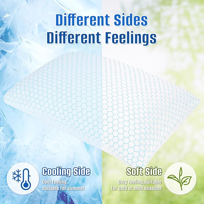 CushyOasis Shredded Memory Foam Pillow for Sleeping, Cooling Bed Pillows Set of 2, Adjustable Pillows for Side, Back, Stomach Sleepers with Washable Pillowcase (Queen Size, Blue)