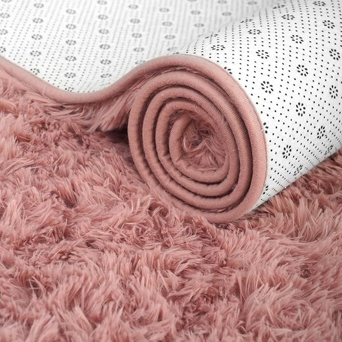 ISEAU Fluffy Rug Carpets Soft Shaggy Area Rugs Indoor Floor Mats for Kids Room Fuzzy Carpet Comfy Cute Nursery Mat Bedside Rug for Boys Girls Bedroom Living Room Home Decor, 3ft x 5ft,Blush