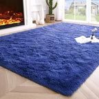 Noahas Fluffy Navy Blue Area Rugs for Bedroom Living Room,4x5.3 Feet Thick Shag Throw Floor Carpet,Soft Shaggy Non-Slip Plush Dorm Nursery Kids Rug Home Decor Aesthetic