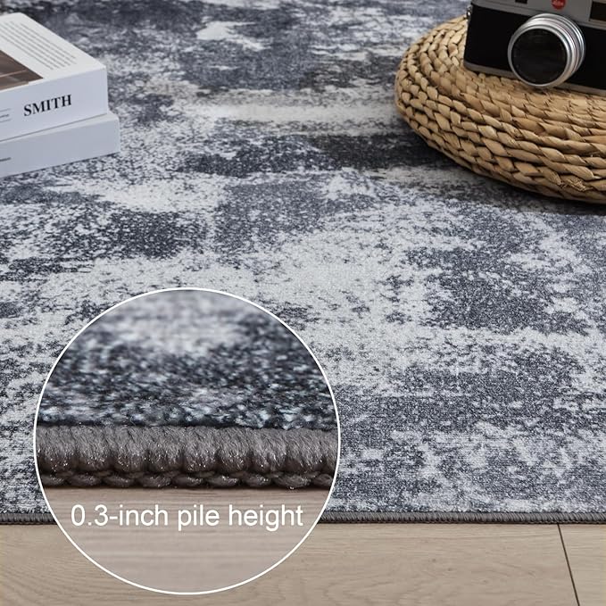 Area Rug 9x12 Washable Rugs Modern Abstract Area Rug Soft Non-Slip Non-Shedding Faux Wool Stain Resistant Floor Carpets for Living Room Bedroom Dining Room Kids Room Home Office (Grey)