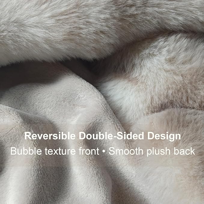 Faux Fur Throw Blanket 50x60 Inches, 800GSM Soft Plush Thick Bubble Blanket for Couch and Bed, Fuzzy Soft Tie-Dye Brown Faux Rabbit Fur Blanket for Sofa Living Room Bedroom