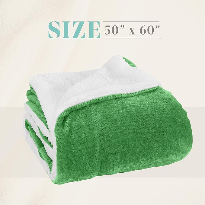 Elegant Comfort Throw Blanket, Reversible Sherpa Flannel, Ultra-Soft, Fuzzy, Cozy and Plush- All Season Lightweight Decorative Throw, 50 x 60 inches, Solid Sherpa Throw, Emerald Green