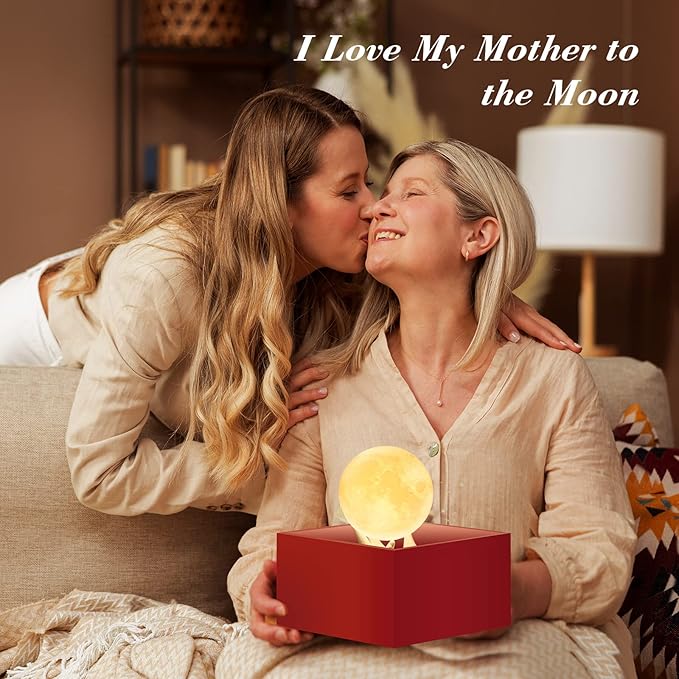 Mydethun 3.5 Inch 3D Moon Lamp – Birthday Gifts for Women, Mood Lighting w/Ceramic Base, White Elephant Gifts for Teenage Girls, White/Yellow Touch-Dimmable LED Night Light for Kids Room