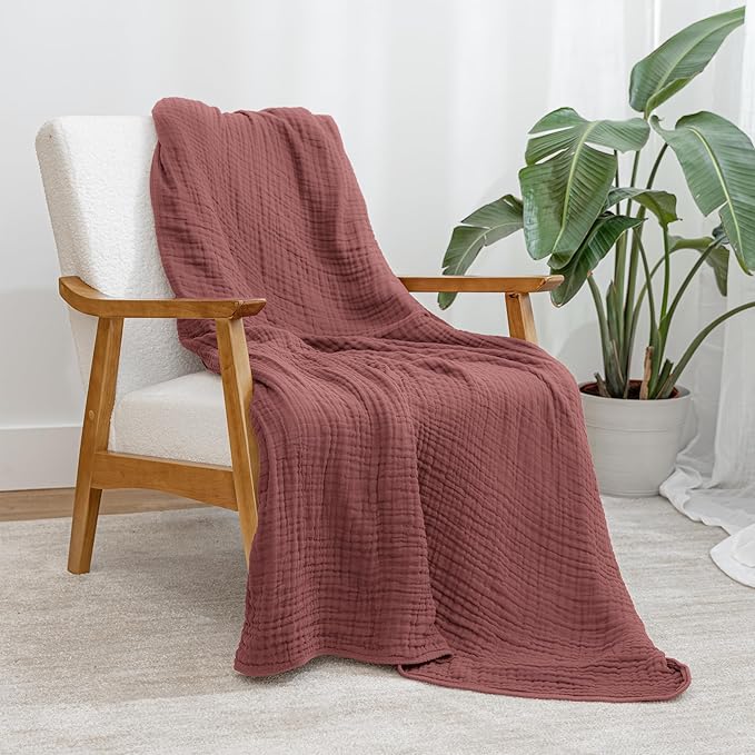Comfy Cubs Muslin Blanket for Adults Twin 90" x 66" - 6 Layer Soft, Breathable & Lightweight Muslin Adult Blanket - Machine Washable & Designed in The US Bedding for All Seasons - Wine