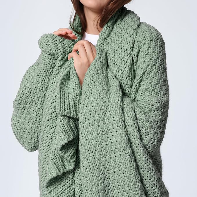 WDCOZY Chunky Cable Knit Throw Blanket Super Soft Warm Knitted Throw Blanket for Couch, Sofa, Chair, Bed Lightweight Breathable Cozy Comfortable Home Decorative Sage Green 60x80 Inches