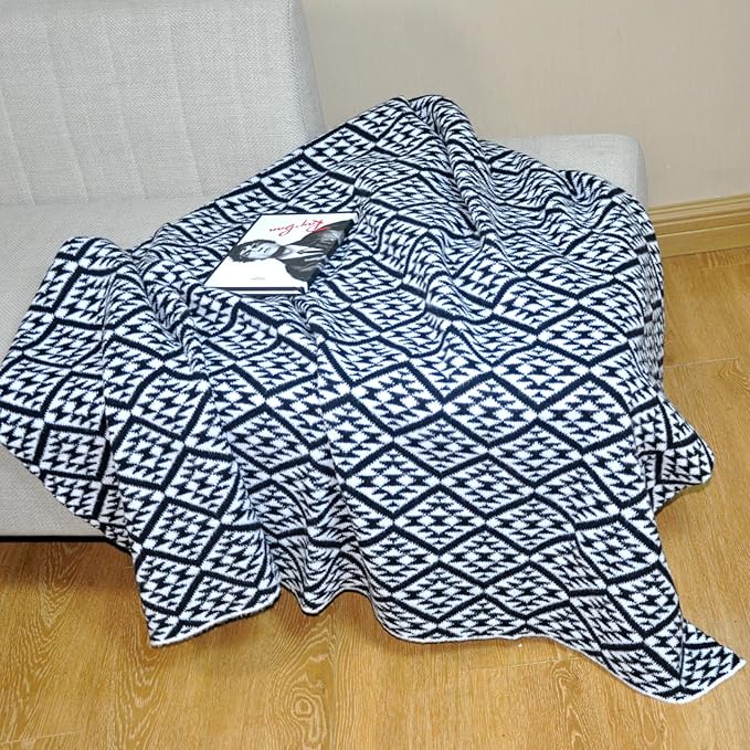 Nordic Style Black and White Stripes Throw Blanket for Couch,Soft Cozy Cable Knit Throw for Bed Sofa Chair Living Room,Lightweight Warm Maximalist Decor Christmas Blanket,50"x60"(cr-D01)