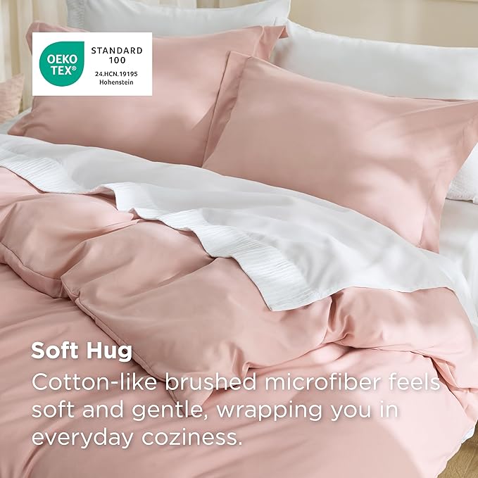 Bedsure Duvet Cover Full Size - Soft Double Brushed Bedding Set for Kids & Adults, Zipper Closure, 3 Pieces, Includes 1 Duvet Cover (80"x90") & 2 Pillow Shams, NO Comforter, Blush Pink
