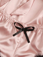 WDIRARA Women' Silk Satin Pajamas Set 4pcs Lingerie Floral Lace Cami Sleepwear with Robe