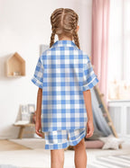 EPLAZA Kids Satin Pajamas Sets Girls Boys Button-Down Silky Pajamas Sleepwear with Hairband Eye Mask Hair Tie