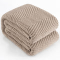 Knitted Throw Blanket 50"X60", Taupe Knit Throws for Bed, Super Soft Boho Chevron Blankets for Couch Sofa Chair Room Decor, Textured Decorative Farmhouse Cozy Lightweight