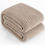 Knitted Throw Blanket 50"X60", Taupe Knit Throws for Bed, Super Soft Boho Chevron Blankets for Couch Sofa Chair Room Decor, Textured Decorative Farmhouse Cozy Lightweight