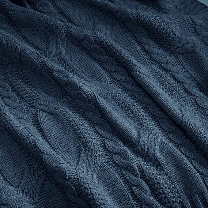 Aormenzy Dark Slate Blue Knit Throw Blankets Oversized Cable Knit Decorative Throw Blanket Rust Soft Cozy Knitted Blanket for Sofa Couch Bed, 60" x 80"