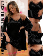 EPLAZA Bride Robe for Wedding Day Set Bridal Robes Satin Robe with Sexy Silk Lingerie for Bachelorette Party Getting Ready