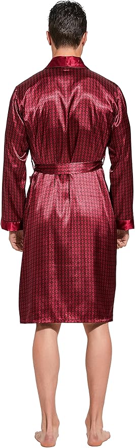 Tony & Candice Men's Satin Robe Lightweight Long Sleeve Silk Kimono Bathrobe with Shorts Set Sleepwear