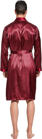 Tony & Candice Men's Satin Robe Lightweight Long Sleeve Silk Kimono Bathrobe with Shorts Set Sleepwear