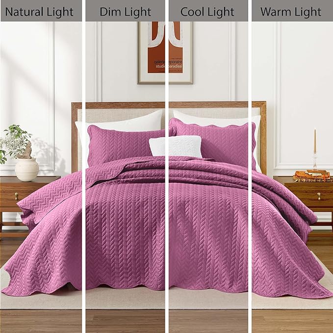 IR Imperial Rooms King Quilt Bedding Set Size (106" x 96") + 2 Pillow Shams (20" x 36"+ 2") - 3 Pcs All Season Lightweight Reversible Microfiber Coverlet Embossed Quilt Bedspread (Purple)